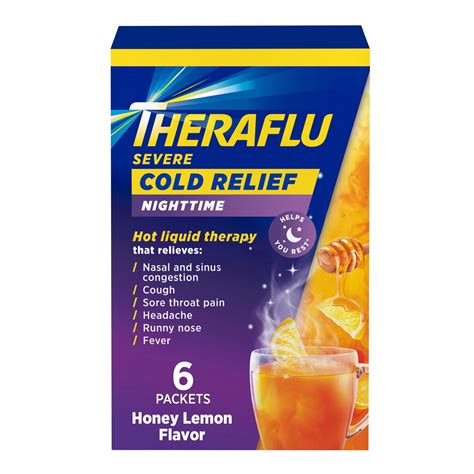 Theraflu Severe Cough Cold and Flu Nighttime Relief Medicine Powder With Acetaminophen, White ...