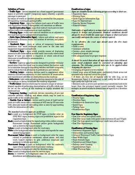 Transpo Terms: Essential Traffic Sign Definitions and Classifications - Studocu