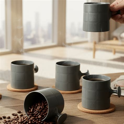 JCPL Bold Checkmate Coffee & Tea Mugs Set of 6, Grey – Clay Craft India