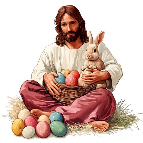 Jesus With An Easter Bunny And Decorated Eggs, Easter Bunny 2025 ...