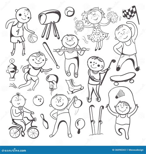 Black-white Sketch Sport Players Stock Vector - Illustration of ...