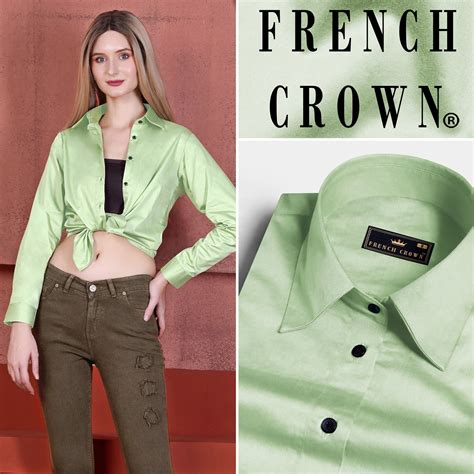 Sprout Green Formal Plain-Solid Premium Cotton Shirt For Woman