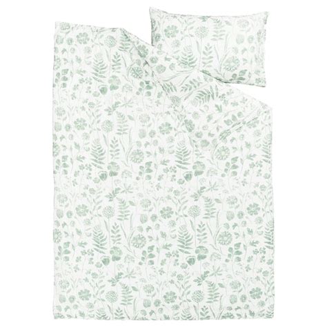 NÅLBJÖRNBÄR duvet cover and pillowcase, white grey-green/floral pattern ...