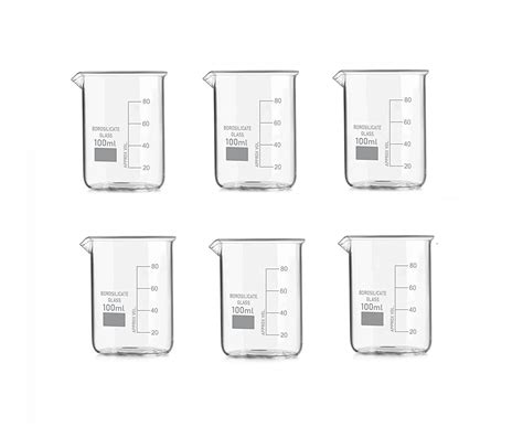 RG - Pack of 6 Borosilicate 3.3 Glass Beaker - 100 ml with Graduation ...