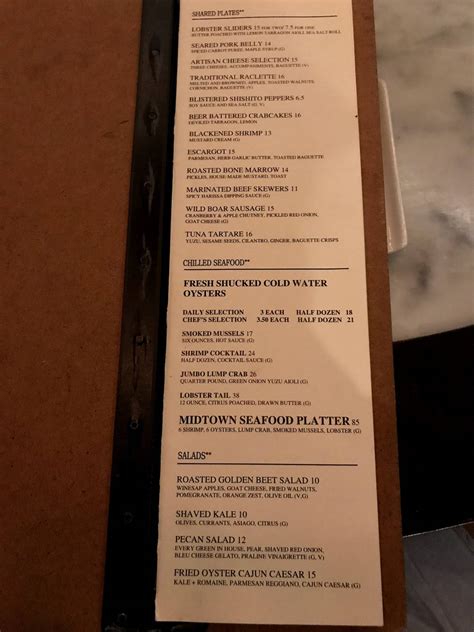 Menu at Union Common steakhouse, Nashville