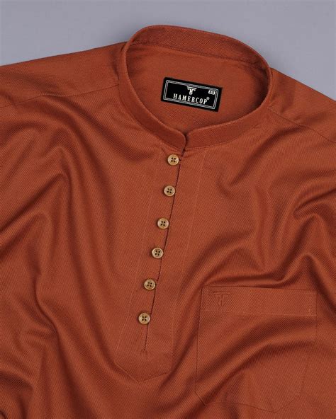 Burnt Orange Dobby Shirt-Style Kurta – Hamercop
