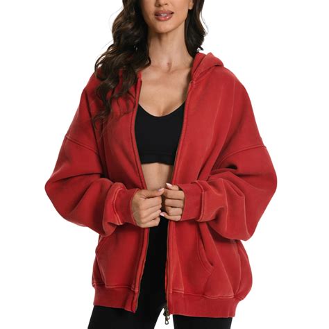 FAIABLE Mens Womens Double Zip Up Hoodie Oversized Acid Wash ...