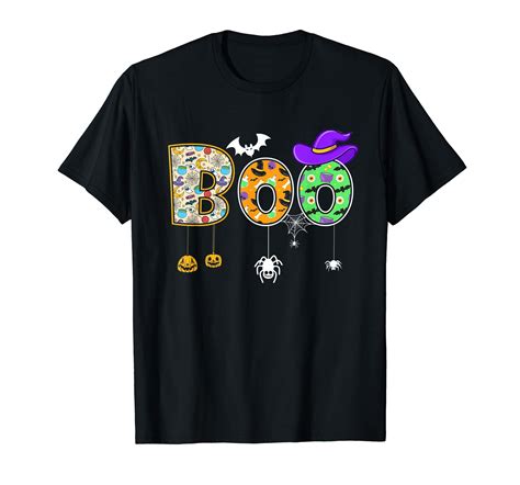 Boo Halloween Costume Spiders, Ghosts, Pumpkin & Witch Hat T-Shirt ...