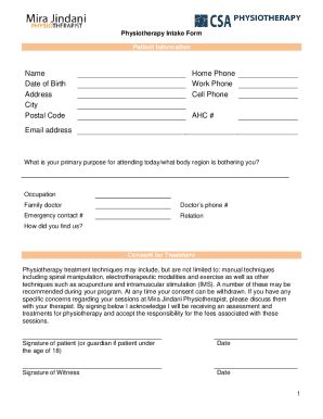 Fillable Online FREE 5+ Physical Therapy Intake Forms in PDFMS ...