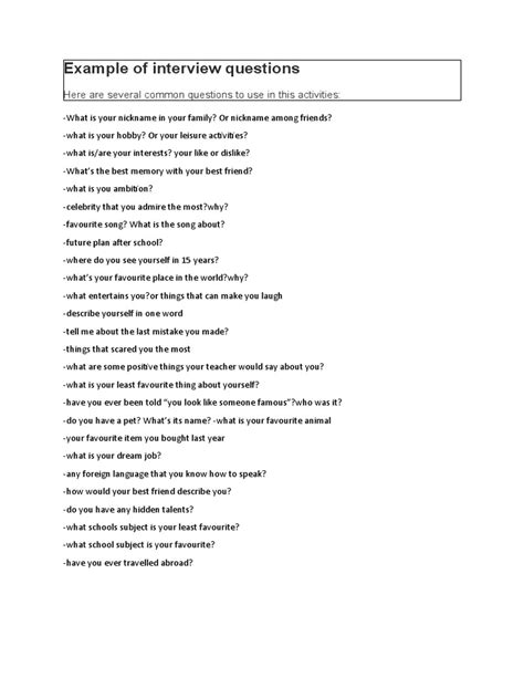 Image result for Example of Interview Questions