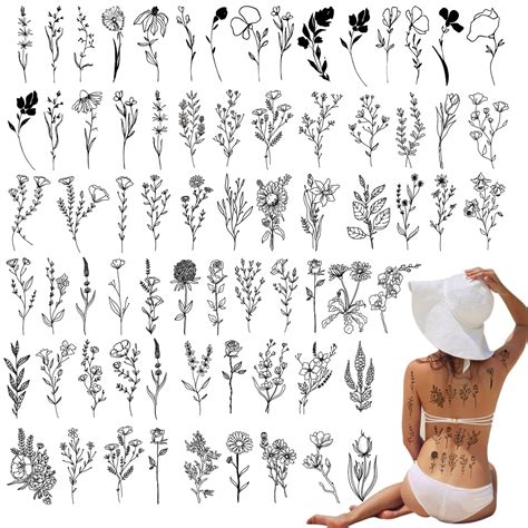 Buy ZOCONE 16 Sheets Black Tiny Flower Temporary Tattoo For Women Girl ...