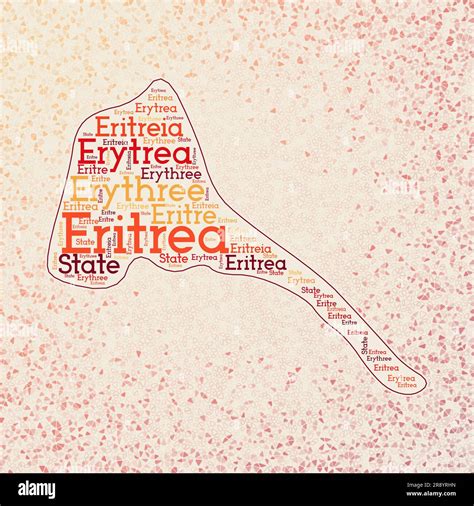 Eritrea shape with country names word cloud in multiple languages. Eritrea border map on stylish ...