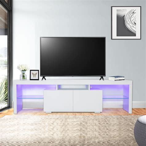 Buy Sunvivi White TV Stand Modern Entertainment Center with Color ...