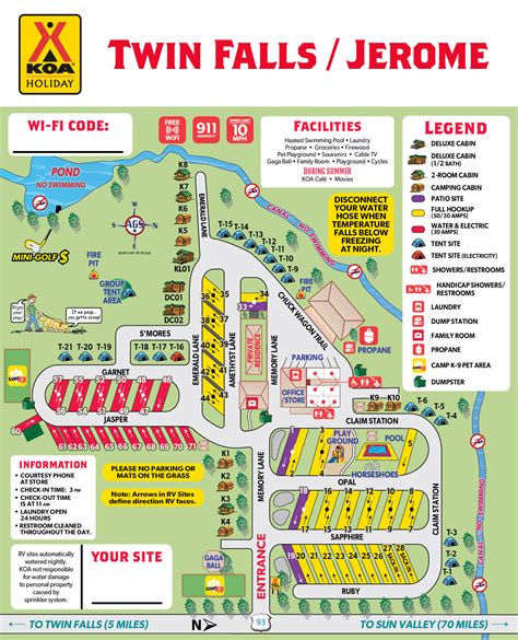 Campground Site Map of Twin Falls / Jerome KOA Holiday, Idaho