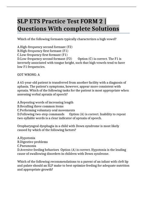 SLP ETS Practice Test FORM 2 | Questions With complete Solutions - SLP ...