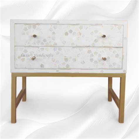 Star Bone Inlay 2 Drawer Nightstand Beige – Luxury Handicrafts
