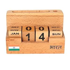 CELEBOX Wooden Minimal Blocks Desk Calender Pen Stand with Indian Flag ...