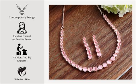 Buy ZENEME Jewellery Set Classic Style AD/American Diamond Studded Rose ...