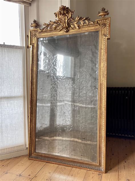 Large 19th Century French Gilt Mirror - Mercury Glass