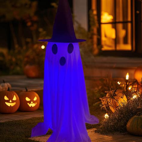 Halloween Outdoor Light - Up Ghost Decor, Witch Hat Glowing Cloth Ghost ...