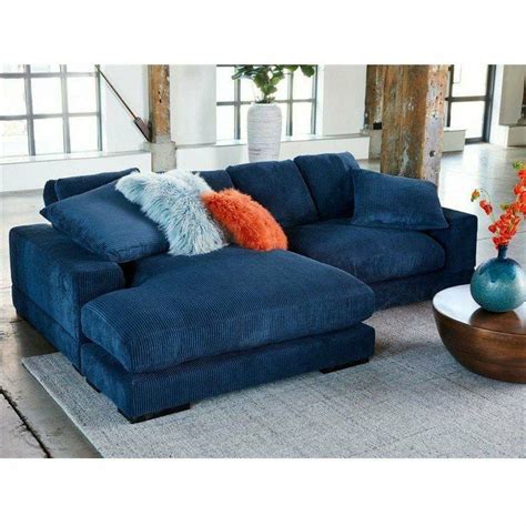 Blue Corduroy Reversible Sectional Chaise | Contemporary sectional sofa ...
