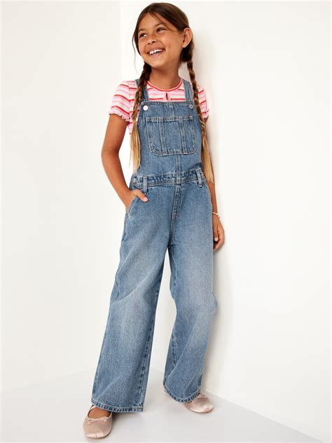 Baggy Wide-Leg Jean Overalls for Girls | Old Navy