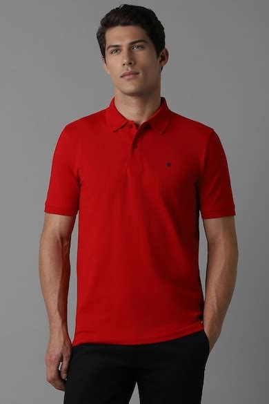 Buy Men Red Solid Polo Neck T-shirt Online - 39678243 | Louis Philippe
