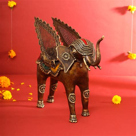 Brass Dhokra Elephant With Wings Statue (12.5 Inch) – Vedansh Craft