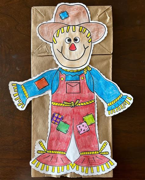 Scarecrow Sack Puppet Templete, Sack Puppet Pattern, Color, Cut, Glue ...