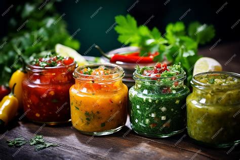 Premium Photo | Highquality images of different types of salsa in glass ...