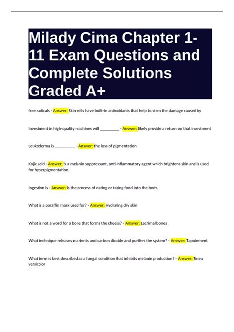 Milady Cima Chapter 1-11 Exam Questions and Complete Solutions Graded ...