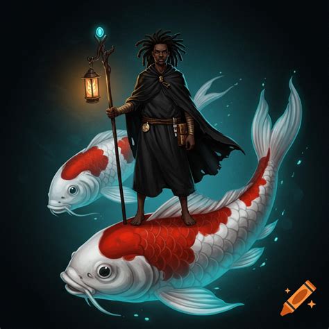 Black man with dreads on ghostly floating koi fish on Craiyon