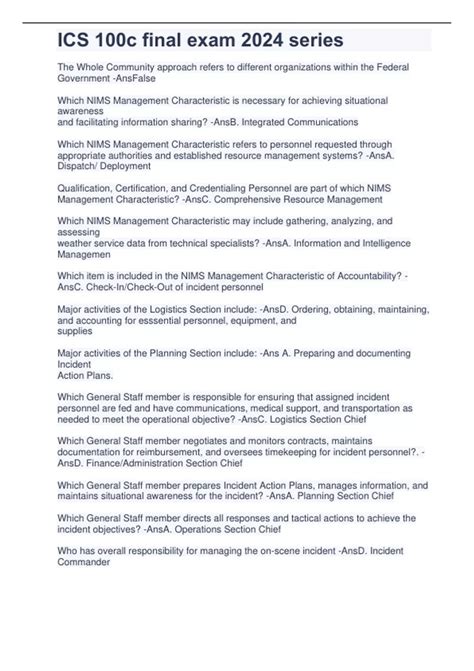 Image result for ICS 100 Answer Sheet