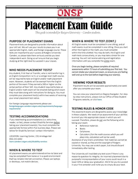 Placement Exam Guide (2017 ) - Placement Exam Guide PURPOSE OF ...