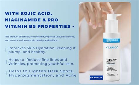 CLARICA Kojic Acid Brightening Face Wash| With Niacinamide and Lactic ...