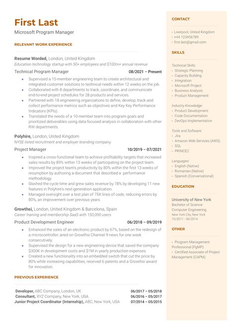 Image result for Program Manager Resume Sample
