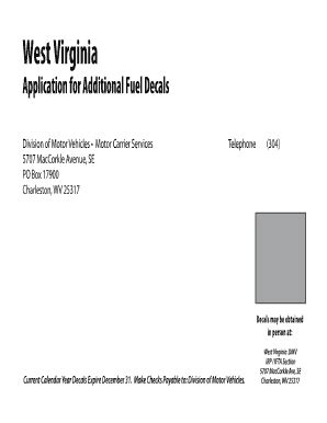Wv Fuel Sticker Decal Form 2020 - Fill and Sign Printable Template Online
