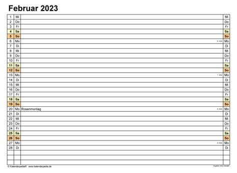 Resultado de imagen de februar 2023 kalenderblatt