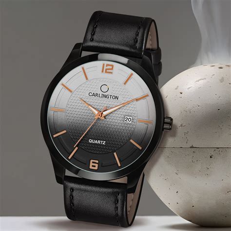 Carlington Elite CT1010 Water Resistant Leather Watch With Date Displa
