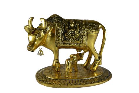 Buy PUJA CELEBRATIONS Cow and Calf Big Gold Oxidised Gold Elegant ...