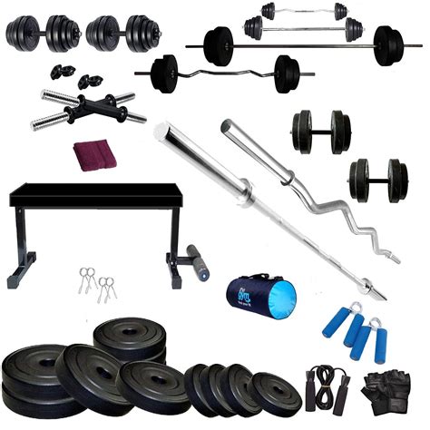 BODYFIT Home Gym Set Combo Kit, Equipment, (18Kg-100Kg) Weight Plates ...