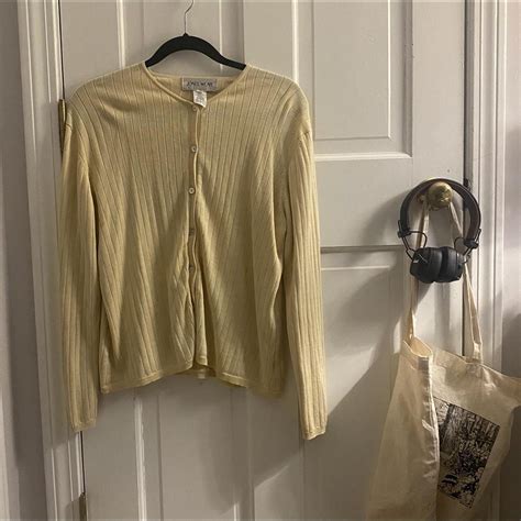 Pale yellow cardigan, light and soft. Tag says large... - Depop