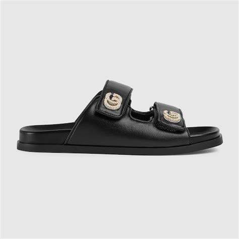 Sandalias con Doble G de cristales para mujer en piel negra | GUCCI® MX
