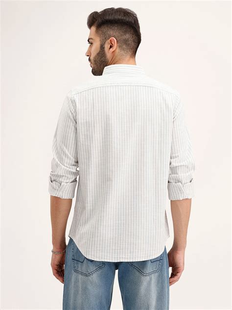 Slim Fit Striped Shirt | Off White – Wrogn