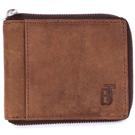Buy Breaking Threads Genuine Leather Zipper Wallet for Men Coffee Brown ...