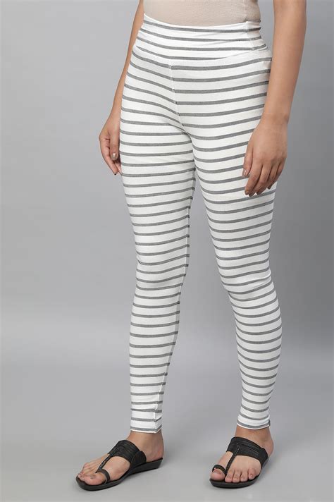 Buy White Striped Skinny Fit Cotton Tights With High Waistband Online ...