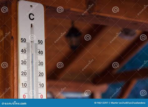 View of Outdoor Thermometer. Extreme Temperature in the Shade. 42 ...