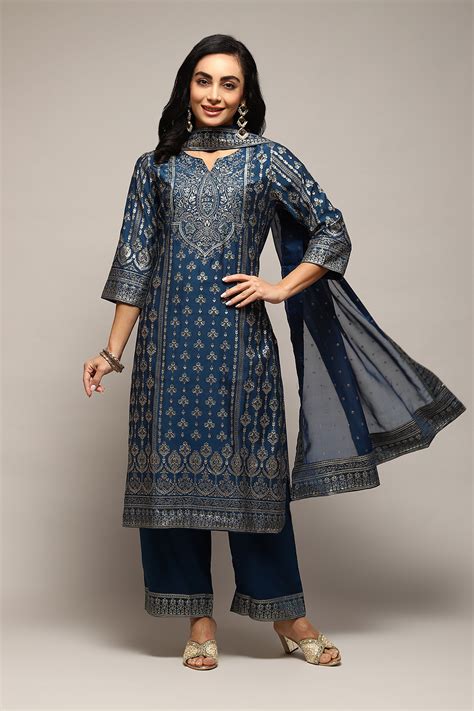 Buy Teal Poly Viscose Straight Kurta Salwar Pant Suit Set Online at ...