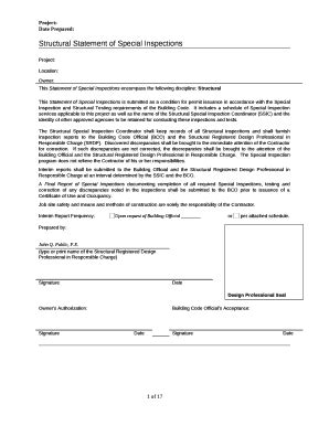 Structural Statement of Special Inspections Doc Template | pdfFiller