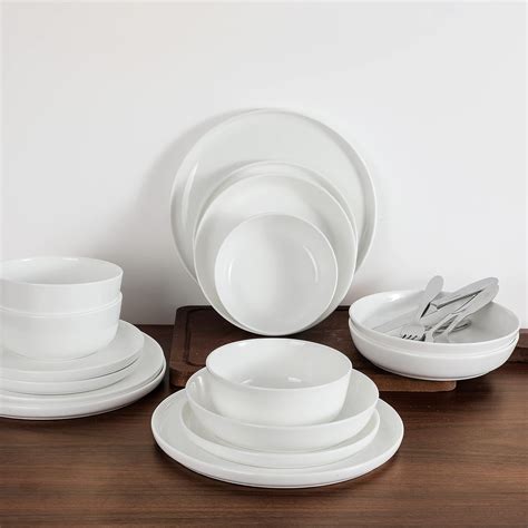Amazon.com: Table 12 16-Piece Natural White Coupe Dinnerware Set ...